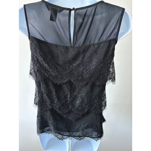 WHBM Top 10 Black Lace Mesh Beaded Sleeveless Whimsigoth Dark Fairycore Romantic - Picture 13 of 13
